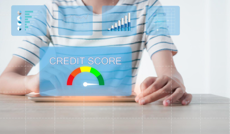 Infographic showing a credit score metre.